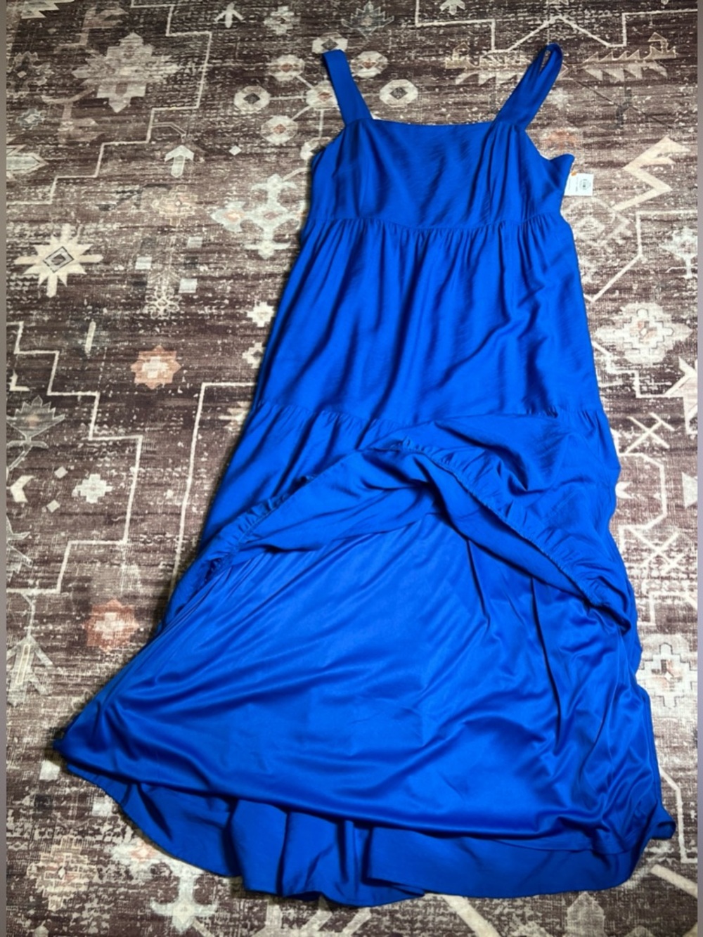 Nine West Women’s Flowy Smocked Back Blue Tiered Midi Minimalist Dress|Size:XXL - Picture 16 of 16